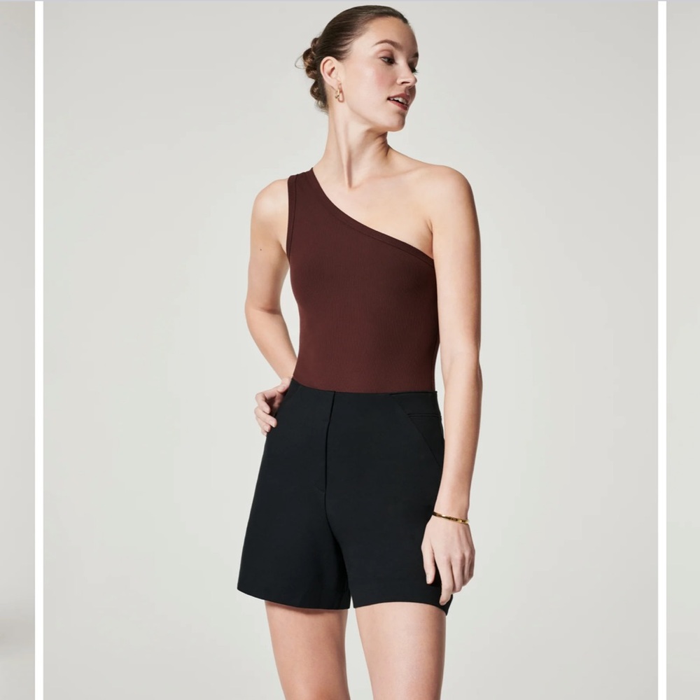 Spanx Suit Yourself Ribbed One Shoulder Bodysuit Raisin